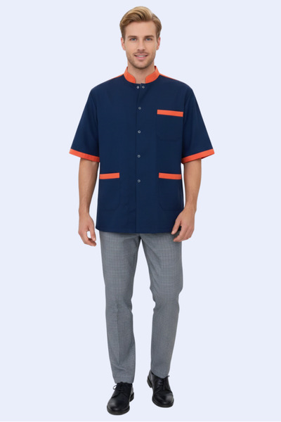 PERSONELİTY Dark Blue Cook Jacket with Orange Details
