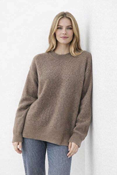 Kırlangıç Moda Vizon Oversize Bisiklet Yaka Kadın Triko Kazak