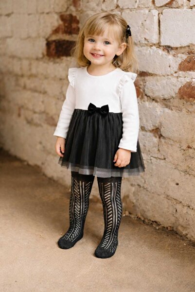 BEBEĞİME ÇORAP Черен мрежест чорапогащник за момиче и момиче