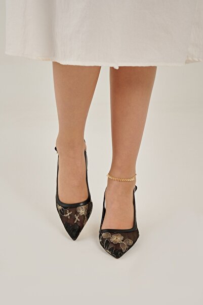 Modezya حذاء نسائي بكعب عالٍ من روزا بحزام خلفي منقوش باللون الأسود