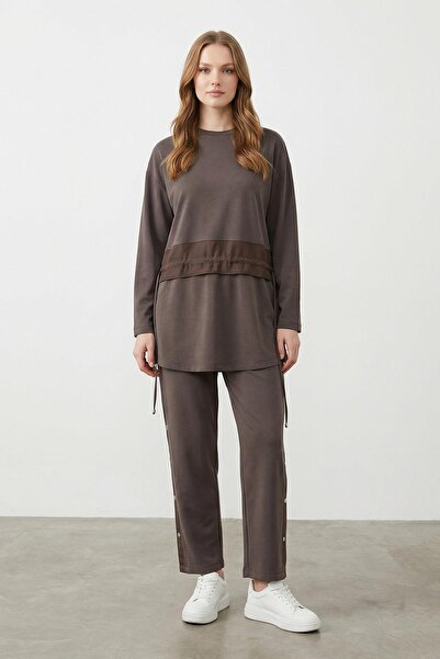 Puane Women's Waist Tightening Detailed Modal Set – 14456Tks - Brown