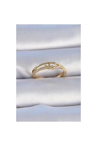 ZEMİRA HOME خاتم نسائي من النحاس الذهبي اللون بحجر الزركون على شكل قلب