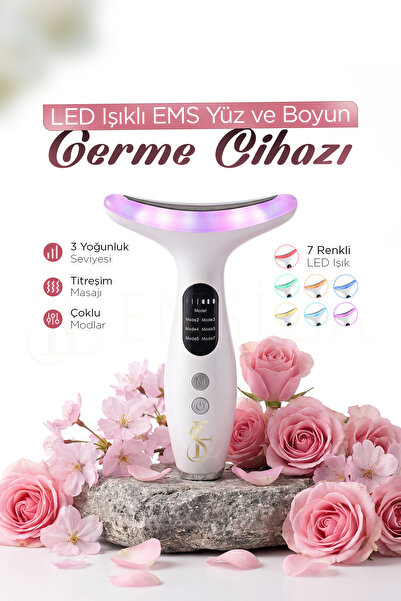 EN SİGA LED Işıklı EMS Yüz ve Boyun Germe Cihazı Isıtmalı Masaj Aleti Cilt Sı...