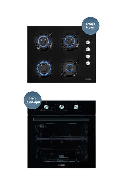 KUMTEL 2'li Siyah Cam Ankastre Set (OCAK - FIRIN)