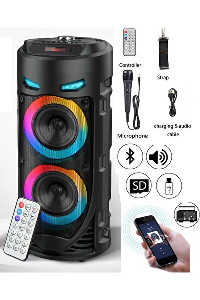 JUNGLEE Karaoke Mikrofonlu Bluetooth Hoparlör Led Işıklı Taşınabilir Kablosuz...