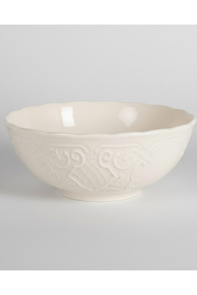 İpek Porselen 6 Kişilik Kabartma Desen Lisa Çorba Kasesi 13cm Krem Rengi