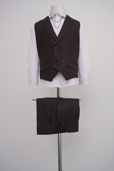 Micio طقم سترة وبنطلون بني للأولاد