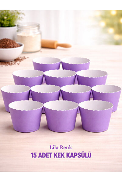 parti pera Makaron Lila Renk Cupcake Kek Kapsülü 15 Adet