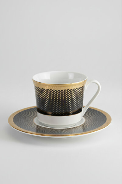 İpek Porselen 2-Piece Black Baklava Pattern Gold Gilded Karem Porcelain Coffe...