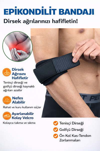 teknotrust Standart Epikondilit Bandajı Silikon Destekli Tenisçi Golfçü Dirse...