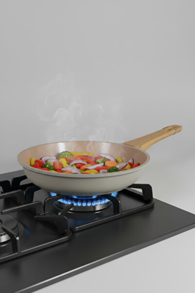 İpek Porselen Non-Stick Base Cream 24 cm Single Handle Pan