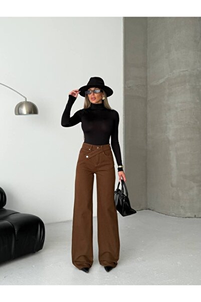 HerTon Ψηλόμεσο τζιν παντελόνι με λεπτομέρεια σταυρωτής ζώνης και φαρδιά μπατ...