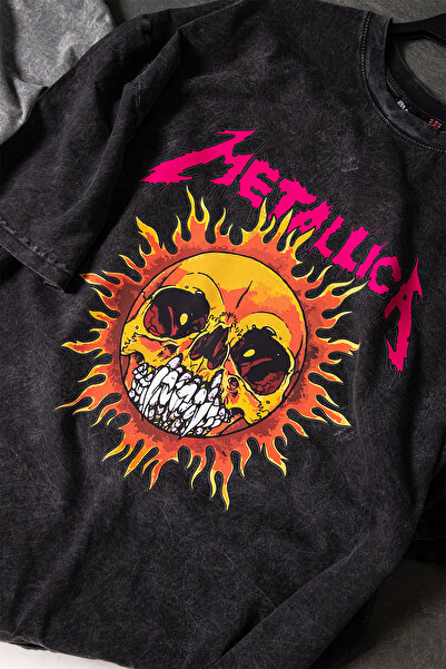 Sekizbiraltı Tricou negru lavabil unisex cu imprimeu Metallica Sun