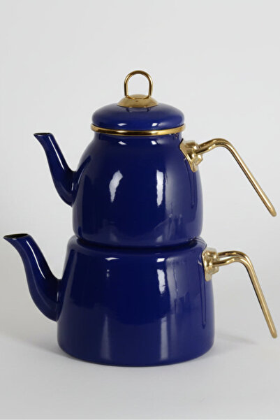 İpek Porselen طقم إبريق شاي مزدوج من الياقوت الأزرق والذهبي باللون الأزرق الداكن