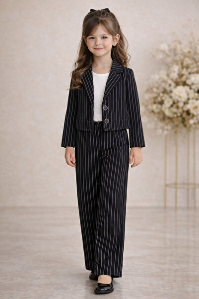 tinytrends Girl's Exclusive Cut Royal Striped Suit Jacket Pants