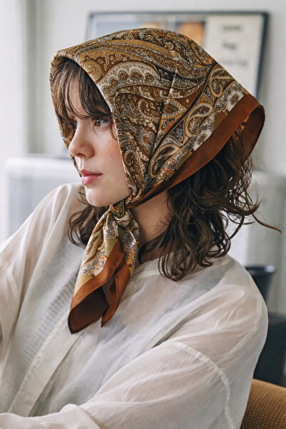 Behills Kadın Bandana Fular Eşarp Rayon Etnik Desenli İtalyan Dikişli Boyun F...