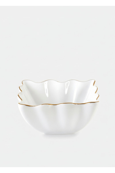 İpek Porselen 6'Lı Kare Dalga Kenarlı Altın Yaldızlı Porselen Kase Takımı 9 Cm