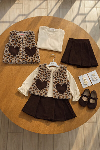 ecolkız Κοριτσίστικο Σετ Λεοπάρ μοτίβο τεμαχίων σετ κοστούμι με γιλέκο 3-τεμα...