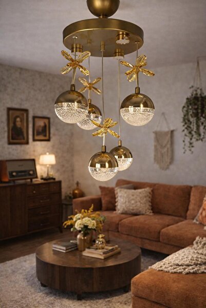 BİAVİZE 4 TOPLU 3 RENKLİ LED MODERN GOLD AVİZE