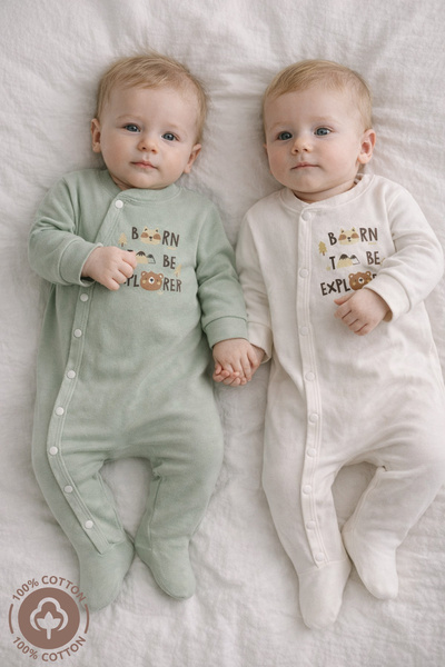 Miniel Unisex Born To Be Baskılı 0-6 Ay Penye Organik Pamuklu Patikli Bebek T...