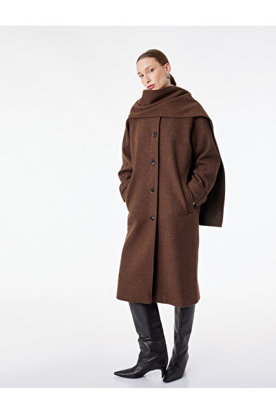 Koton Long Sleeve Pocketed Buttoned Scarf Coat