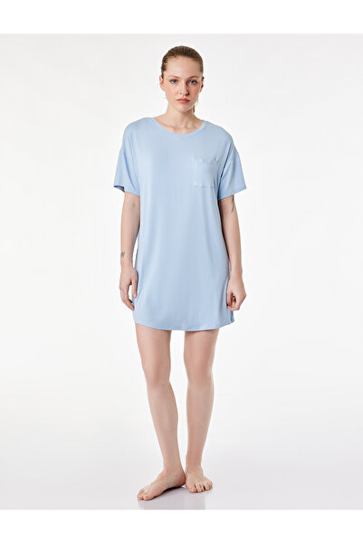 Koton Cepli Bisiklet Yaka Kısa Kollu Viskon Gecelik