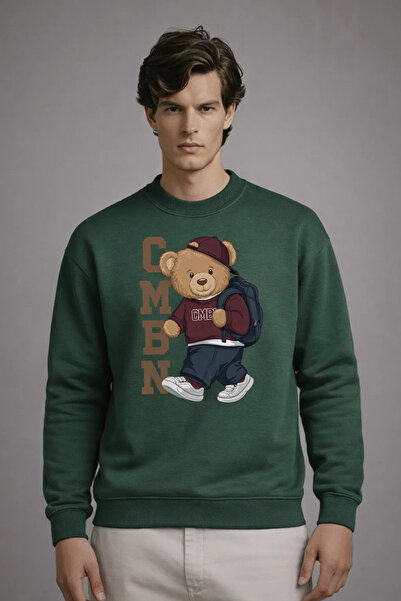 COMBİNE MİCHAİL Ανδρικό φούτερ CMBN με στάμπα αρκουδάκι σε πράσινο χρώμα