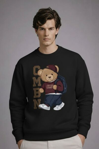 COMBİNE MİCHAİL Ανδρικό φούτερ CMBN με στάμπα αρκουδάκι σε μαύρο χρώμα