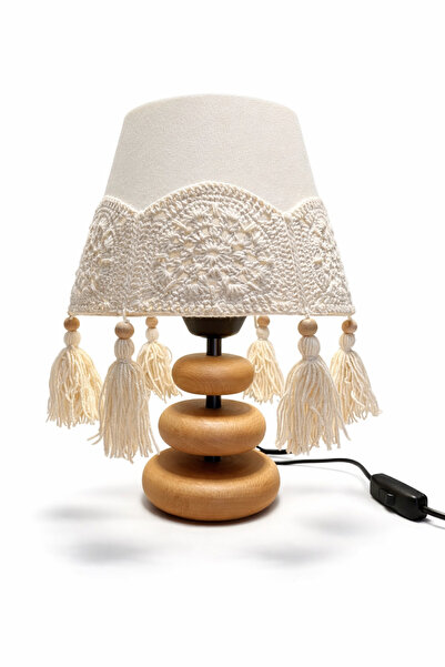 nijiartdesign Round Three-Layer Wooden Leg Lampshade with Simple Crochet Moti...