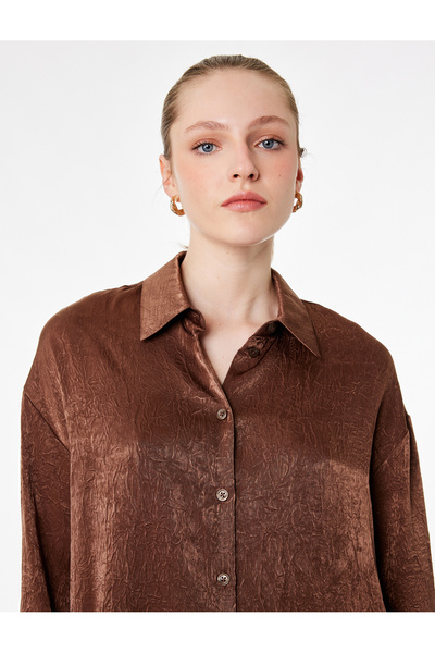 Koton Comfortable Fit Buttoned Long Sleeve Classic Collar Satin Shirt