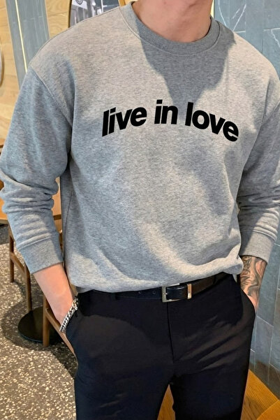 COMBİNE MİCHAİL Hanorac gri pentru bărbați din bumbac imprimat Live In Love