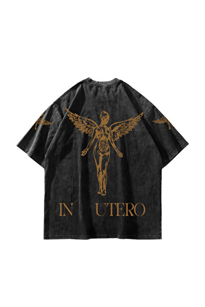 Sekizbiraltı Yıkamalı Nirvana Sırt Baskılı Unisex Oversize Tshirt