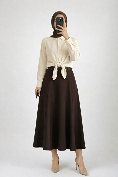 BENAHOLL Φούστα με ζώνη και λεπτομέρεια ραφής Rüya-AS3049 Καφέ