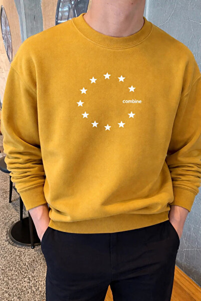 COMBİNE MİCHAİL Yıldız Štampano Udobna kroj muška majica sa senf bojom