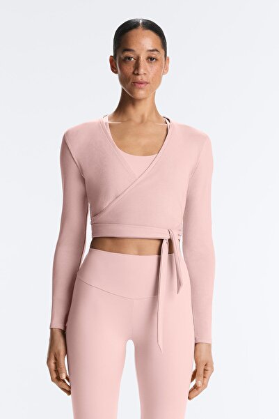 Oysho Rib pamuk karışımı kruvaze T-shirt