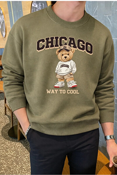 COMBİNE MİCHAİL Men's Chicago Printed Casual Khaki Sweatshirt