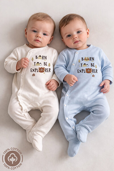 Miniel Unisex Born To Be Baskılı 0-6 Ay Penye Organik Pamuklu Patikli Bebek T...
