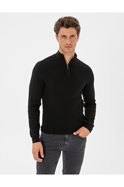 Pierre Cardin Μαύρο εφαρμοστό ψηλός λαιμός Πλεκτό πουλόβερ με φερμουάρ 503157...