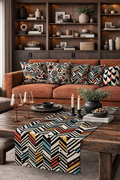 SasoHome Modern Sanat Pudra Rengi Dijital Baskılı Runner '' Ultra Kalite ''