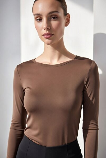 BY ARDELION Women's Long Sleeve Badi Crew Neck - Brown