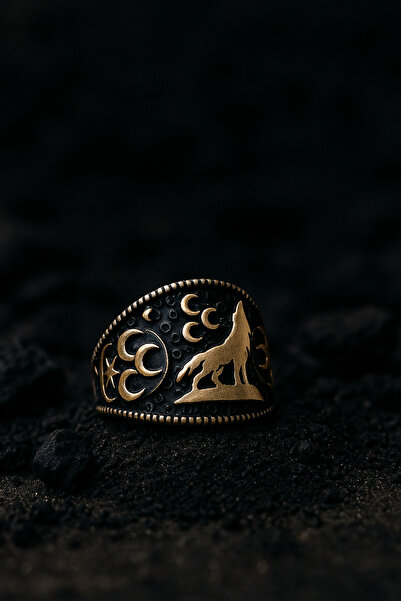 Luceven Üç Hilal ve Bozkurt Desenli El İşçiliği 925 Gümüş Yüzük