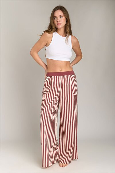 LOVELY THINGS SANDRA Poplin Pileli Pantolon Pijama Altı - Bordo