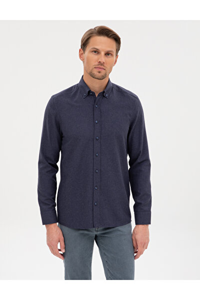 Pierre Cardin Lacivert Flanel Dokulu Slim Fit Uzun Kollu Gömlek 50316751-VR033