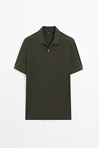 Massimo Dutti Mikro dokulu pamuklu polo yaka t-shirt
