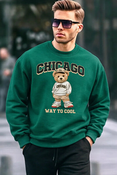 COMBİNE MİCHAİL Hanorac verde pentru bărbați, cu broderie Chicago Bear, stil ...