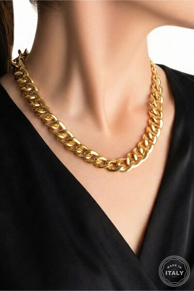 So CHIC... İtalyan 18 Ayar Sarı Altın Kaplama 45 Cm Gümüş Gurmet Zincir Kolye