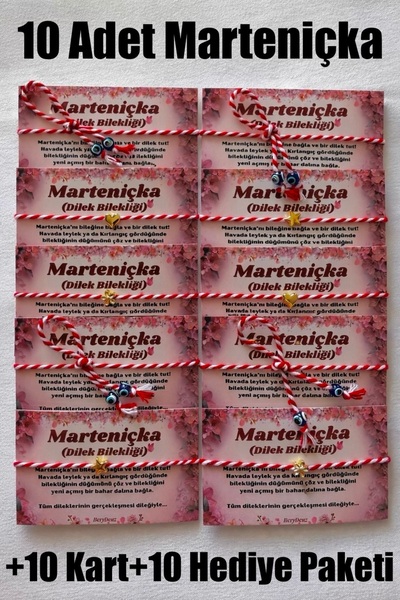 BeryDenz 10 adet Karma Figürlü Marteniçka Şans Bileklik Seti (10 Kart 10 Hedi...