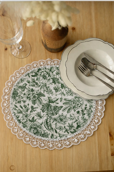 Rona Home Yeşil Dantelli Amerikan Servis Supla Seti 6 Kişilik Leke Tutmaz Dij...