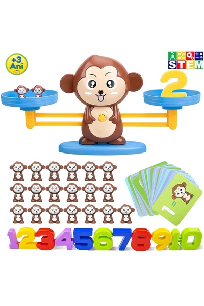 LUDIRO Jucarie Educativa pentru Matematica STEM, Balanta Maimuta, Invata Nume...