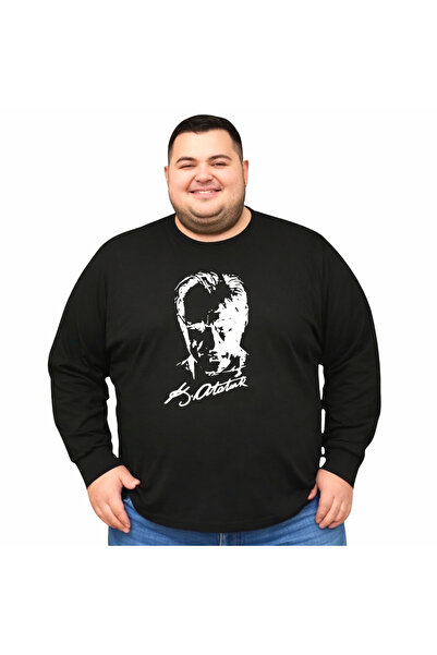 sngl Ανδρικό μακρυμάνικο μπλουζάκι με στάμπα Ατατούρκ σε μεγάλα μεγέθη 3xl 4x...